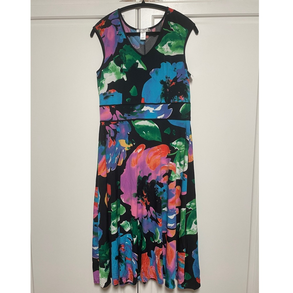 NWT London Times Sleeveless V-Neck Floral Midi Dress Size 10‎